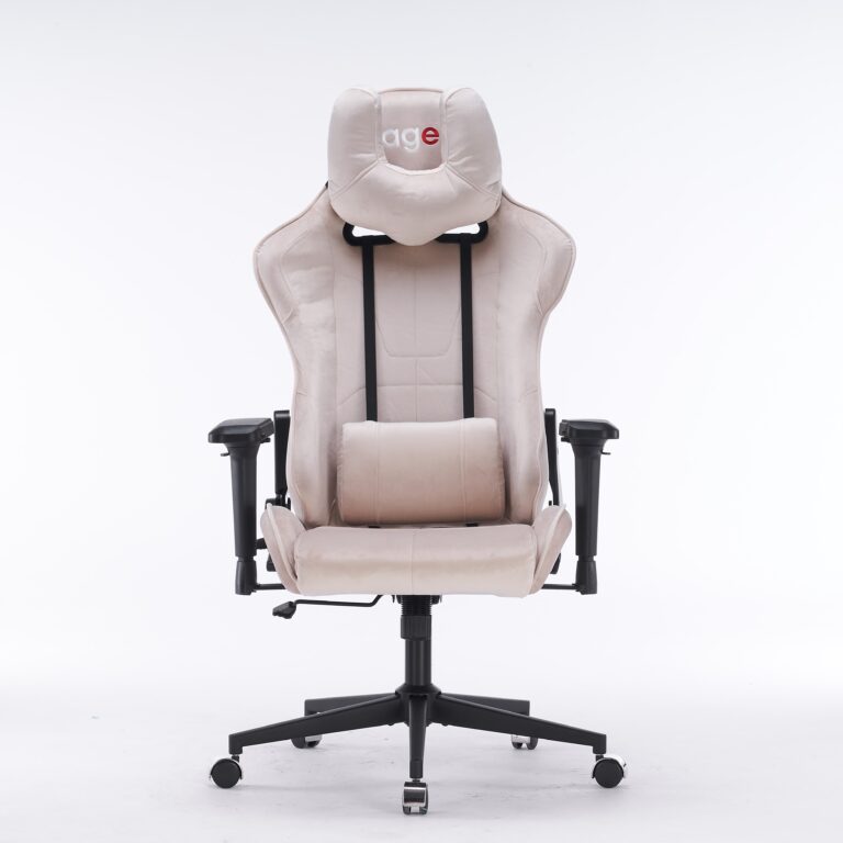 Кресло игровое с подголовником AGE M-906 Светло-бежевый Велюр - age.kz (1)