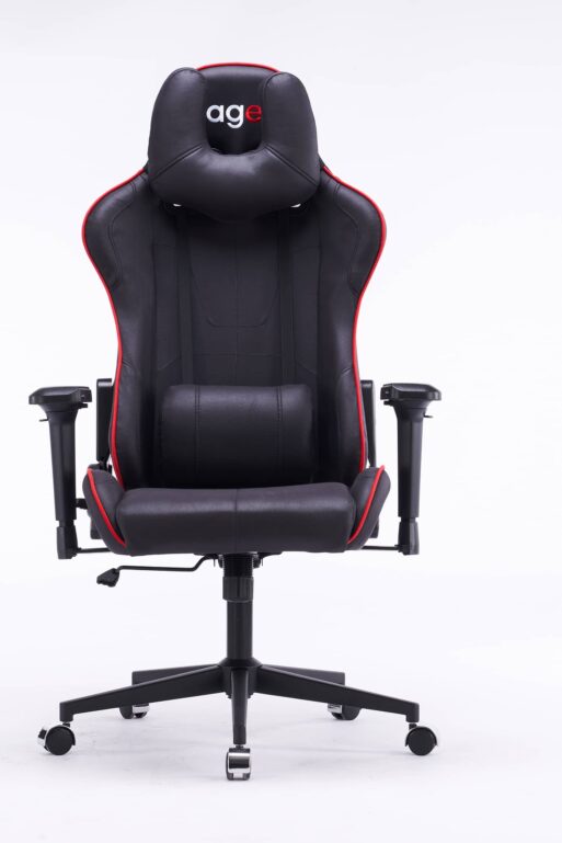 Кресло игровое с подголовником AGE M-906 Черная Фланель (красная окантовка) - age.kz (11)