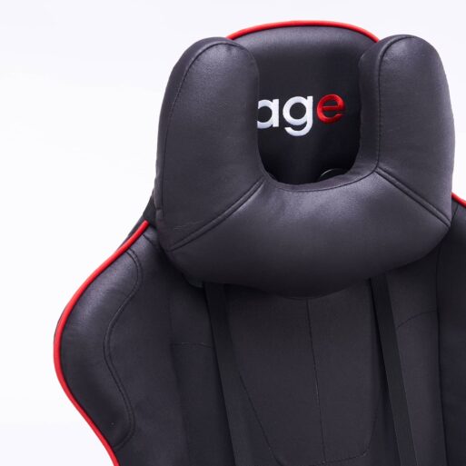 Кресло игровое с подголовником AGE M-906 Черная Фланель (красная окантовка) - age.kz (21)