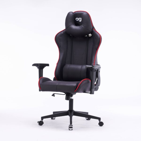 Кресло игровое с подголовником AGE M-906 Черная Фланель (красная окантовка) - age.kz (7)